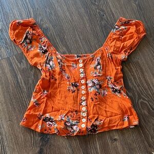 Free People Orange Floral Blouse
